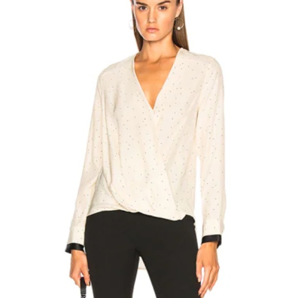 rag & bone silk drape Wrap victor Blouse Long Sleeves cream black womens size xs - Picture 8 of 8